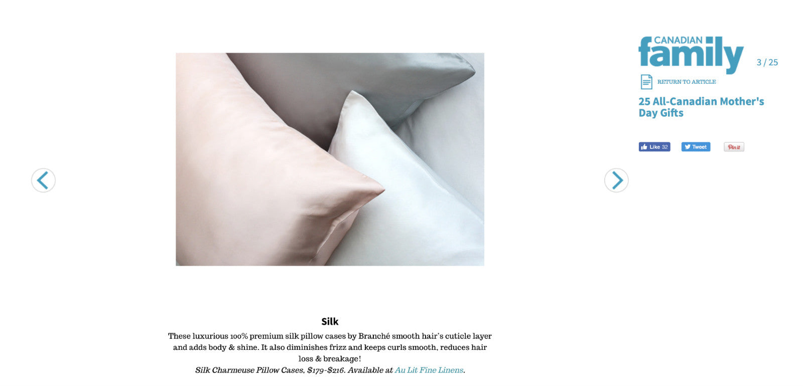 Canadian Family: Au Lit Fine Linens Silk Charmeuse Pillow Cases