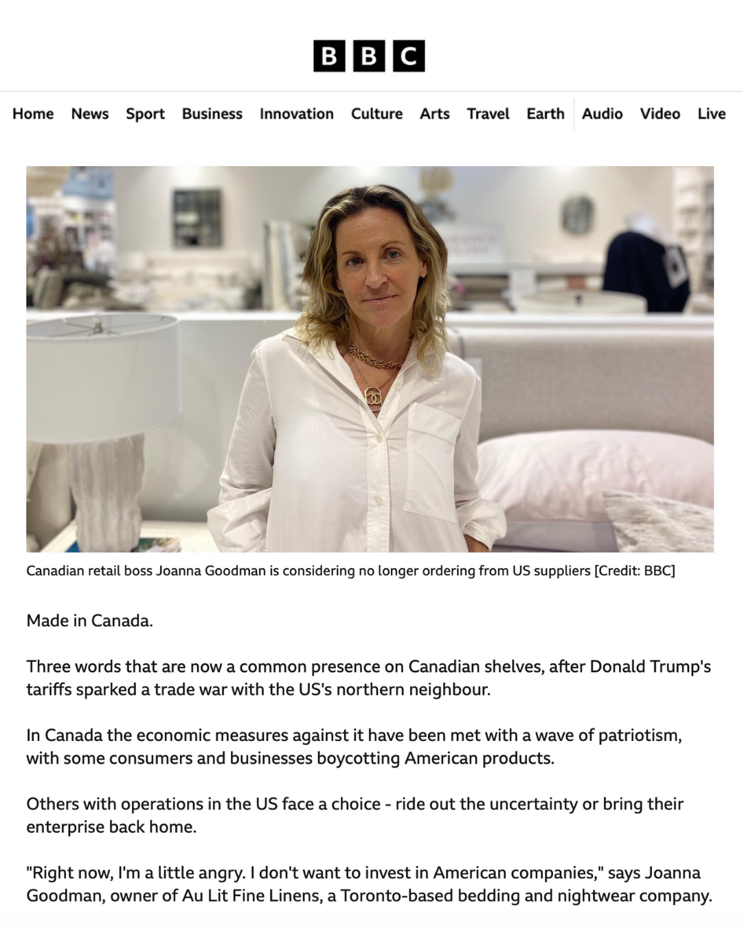 Our CEO Joanna Talks Tariffs & The Importance of Canadian-Made on BBC News
