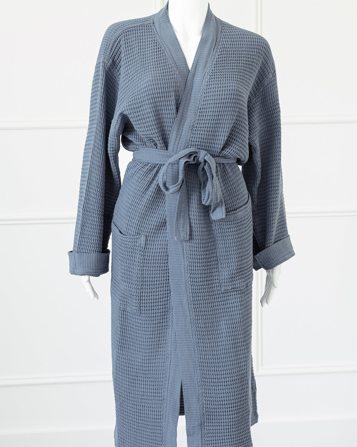 Washed Cotton/Bamboo Waffle Robe Pool Blue - Au Lit Fine Linens
