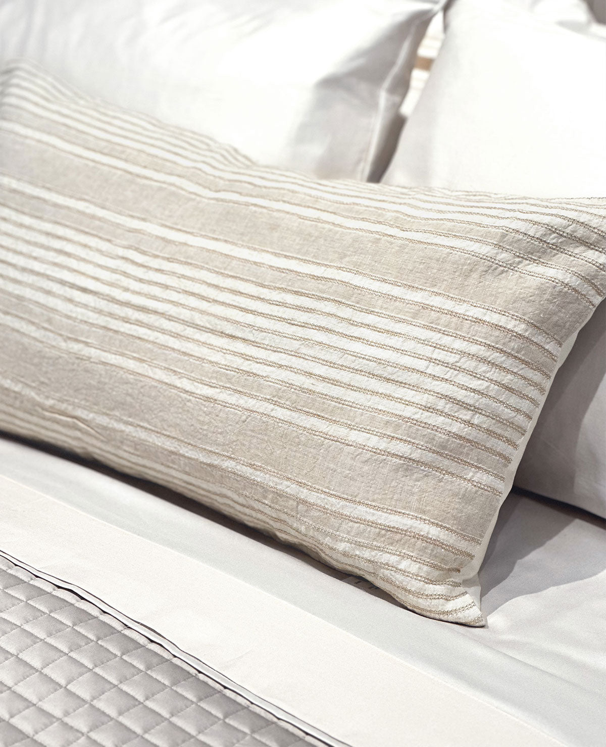 Servilla Linen Striped Cushion Sand/Ecru