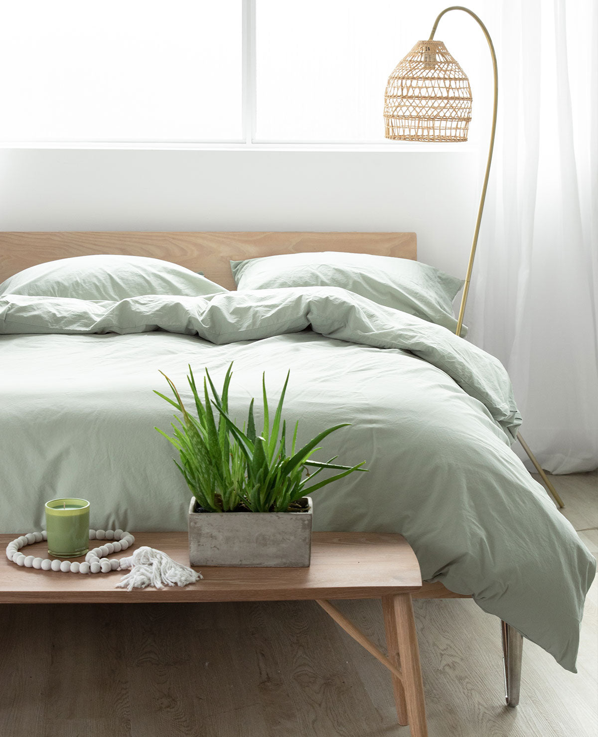 Washed Cotton Percale Sage Au Lit Fine Linens