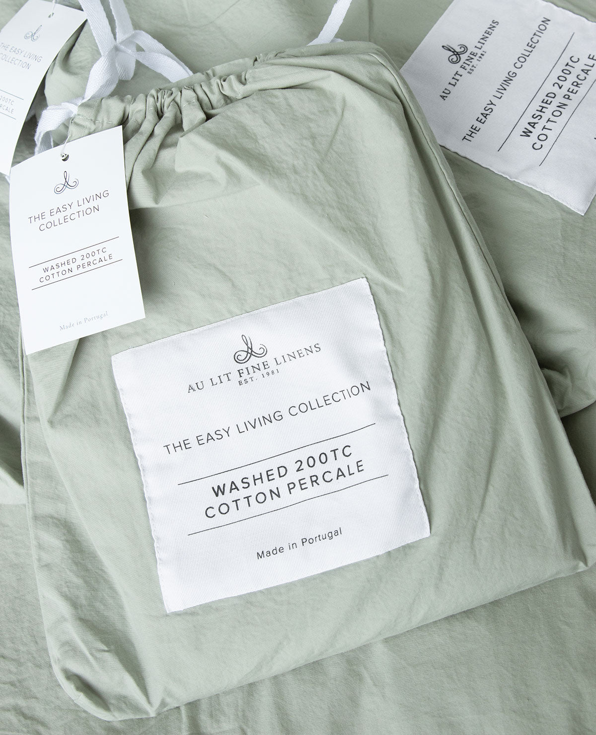 Washed Cotton Percale Sage Au Lit Fine Linens